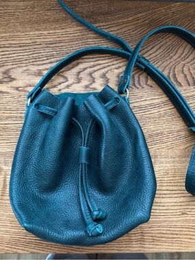Portland Leather small bucket crossbody bag in boreal green